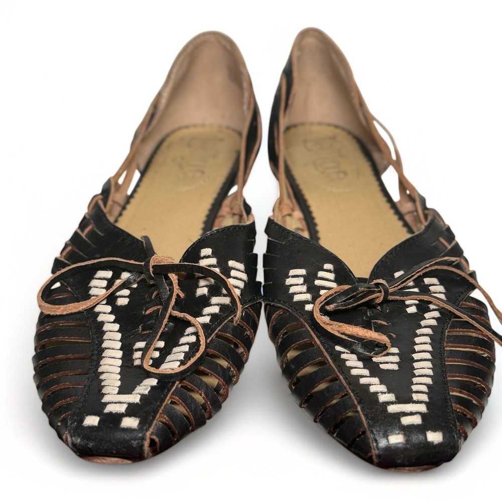 Latigo Black Leather Woven Flats - Women's Size 7.5 EUC
